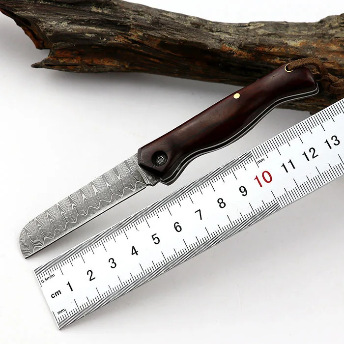 

Outdoor sharp knife Damascus folding knife with yellow sandalwood handle sashimi knives