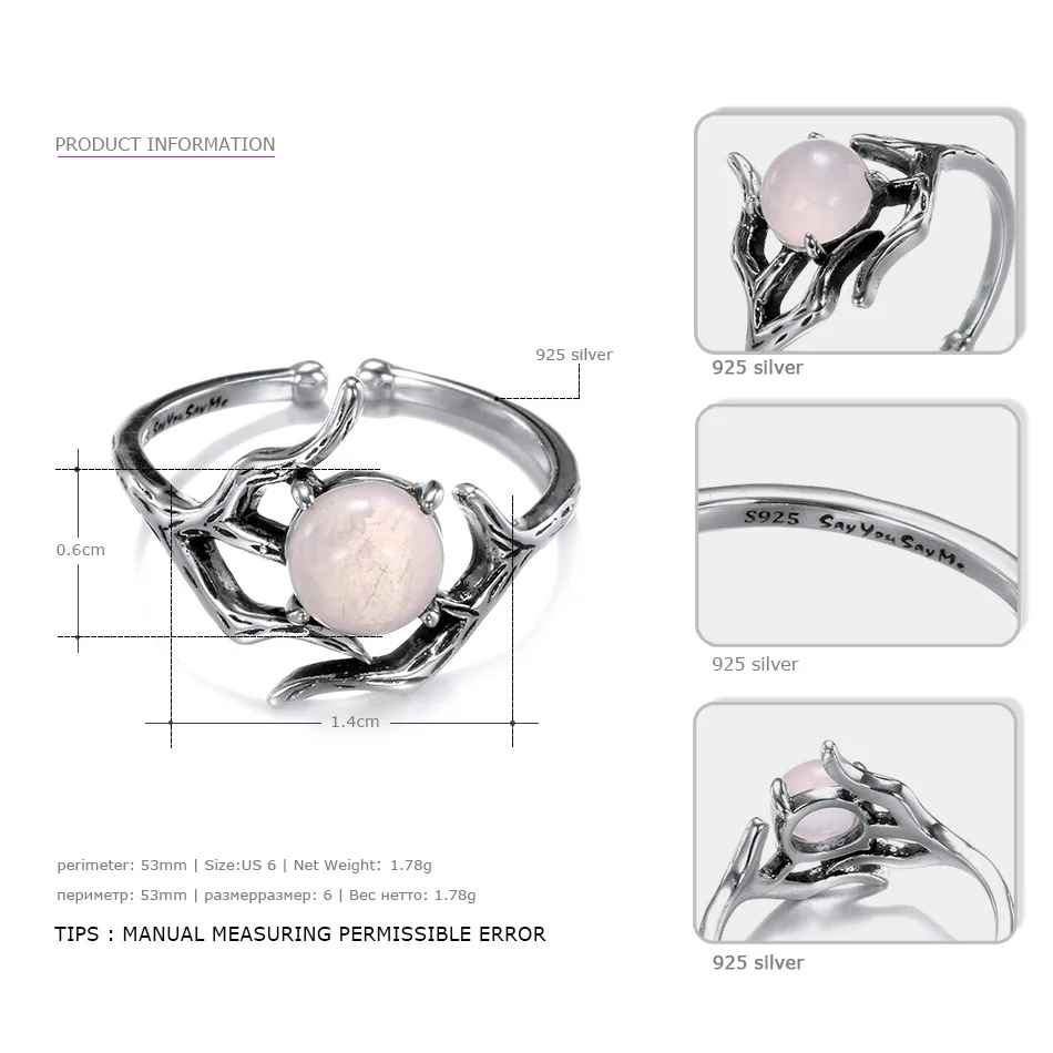 Say-You-Say-Me-925-Sterling-Silver-Branch-Rings-Unisex-Wedding-Engagement-Opening-Jelly-Pink-Glass-T09