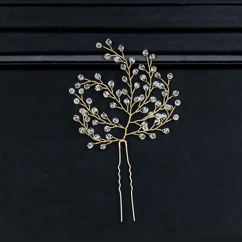 Branch Crystal Gold Color Hair pins (5)