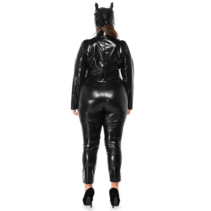 Сексуальный женский комбинезон черного цвета с котом размера плюс XXXL, костюм из искусственной кожи для женщин, женский костюм кошки на Хэллоуин