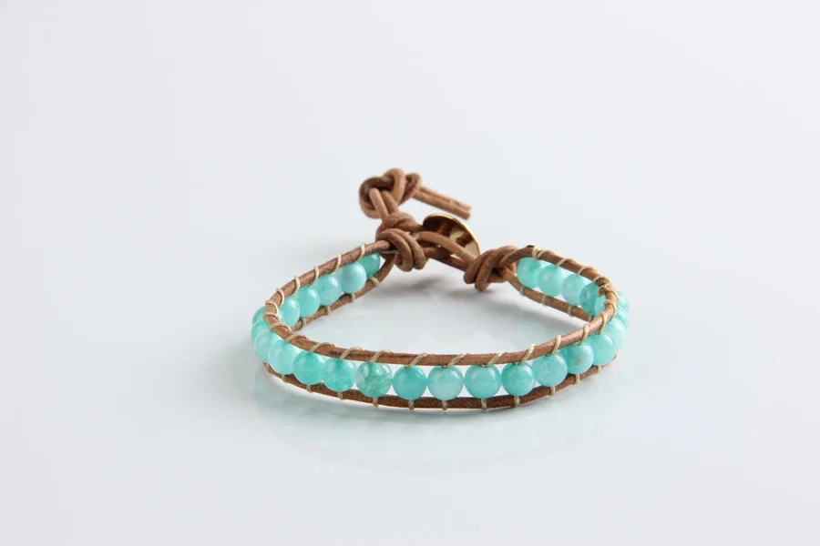 New Leather beaded Wrap bracelets For Men And Women Fashion 6mm