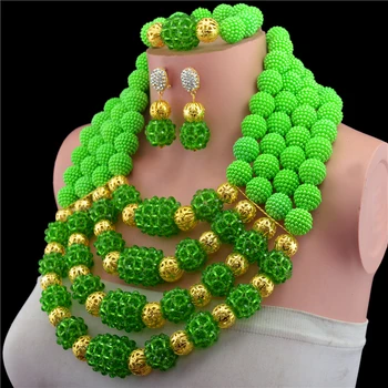 

2017-Luxury African beads jewelry set green crystal beads bride jewelry nigerian wedding african beads jewelry Set KL-1043