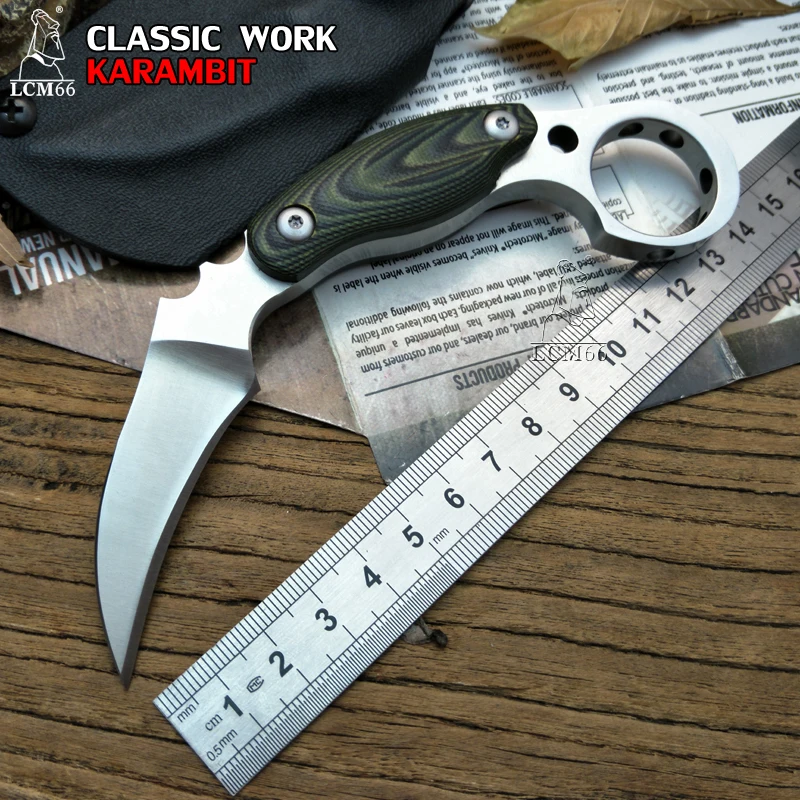 Online LCM66 D2 de acero karambit escorpión garra cuchillo camping al aire libre supervivencia en la jungla de la batalla de hoja fija cuchillos de caza de la herramienta de defensa