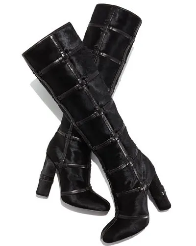 

Black square high heel square toe with leather knot decorated knee-high boots for woman in winter and autumn big size 35-41