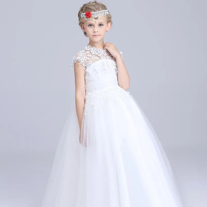 ФОТО High quality white bud silk dress 3-10 y baby children's clothing party summer wedding dress, the princess's birthday