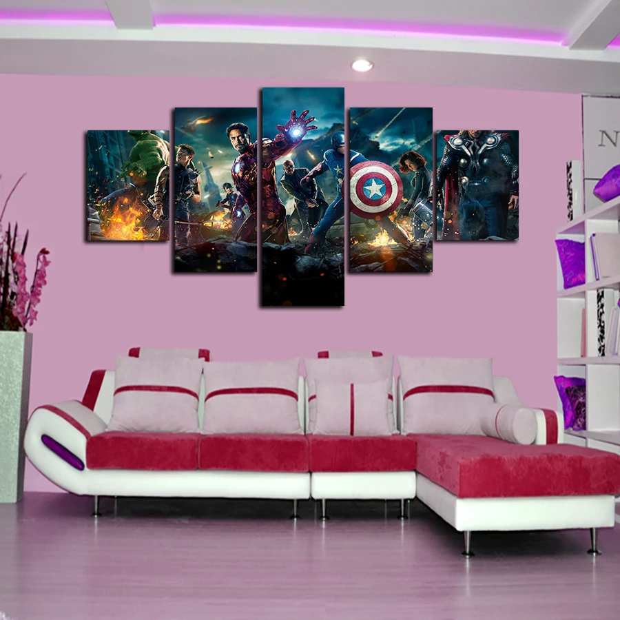 5Pcs Marvel'S The Avengers Movie Poster Artwork Oil Painting on Canvas