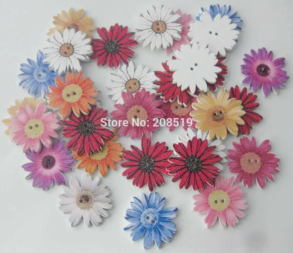 

WBNLSL sunflower wood button mix colors 100 pieces 24MM decorative sewing buttons for garment