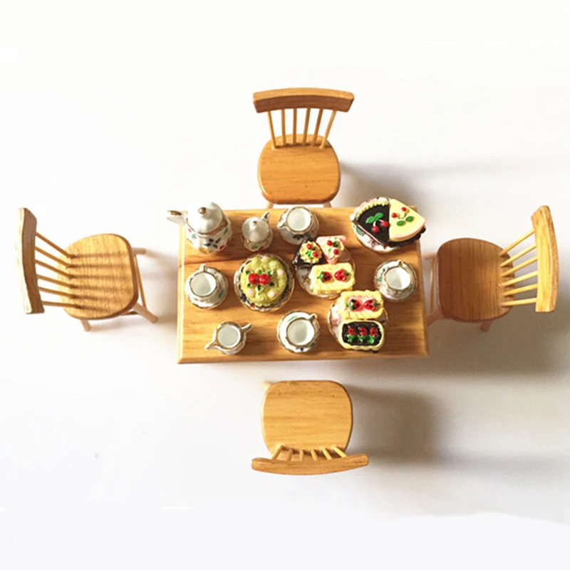 Doub K 1:12 Furniture toy for dolls dollhouse mini food Tableware Set Wooden brown table chair pretend play toys for girls kids Doub K 1:12 Furniture toy for dolls dollhouse mini food Tableware Set Wooden brown table chair pretend play toys for girls kids
