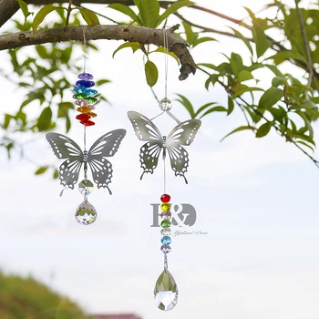 

H&D 20mm/38mm Chakra Handmade Butterfly Crystal Ball Prism Rainbow Maker With Octagon Beads Home Hanging Suncatcher Ornament
