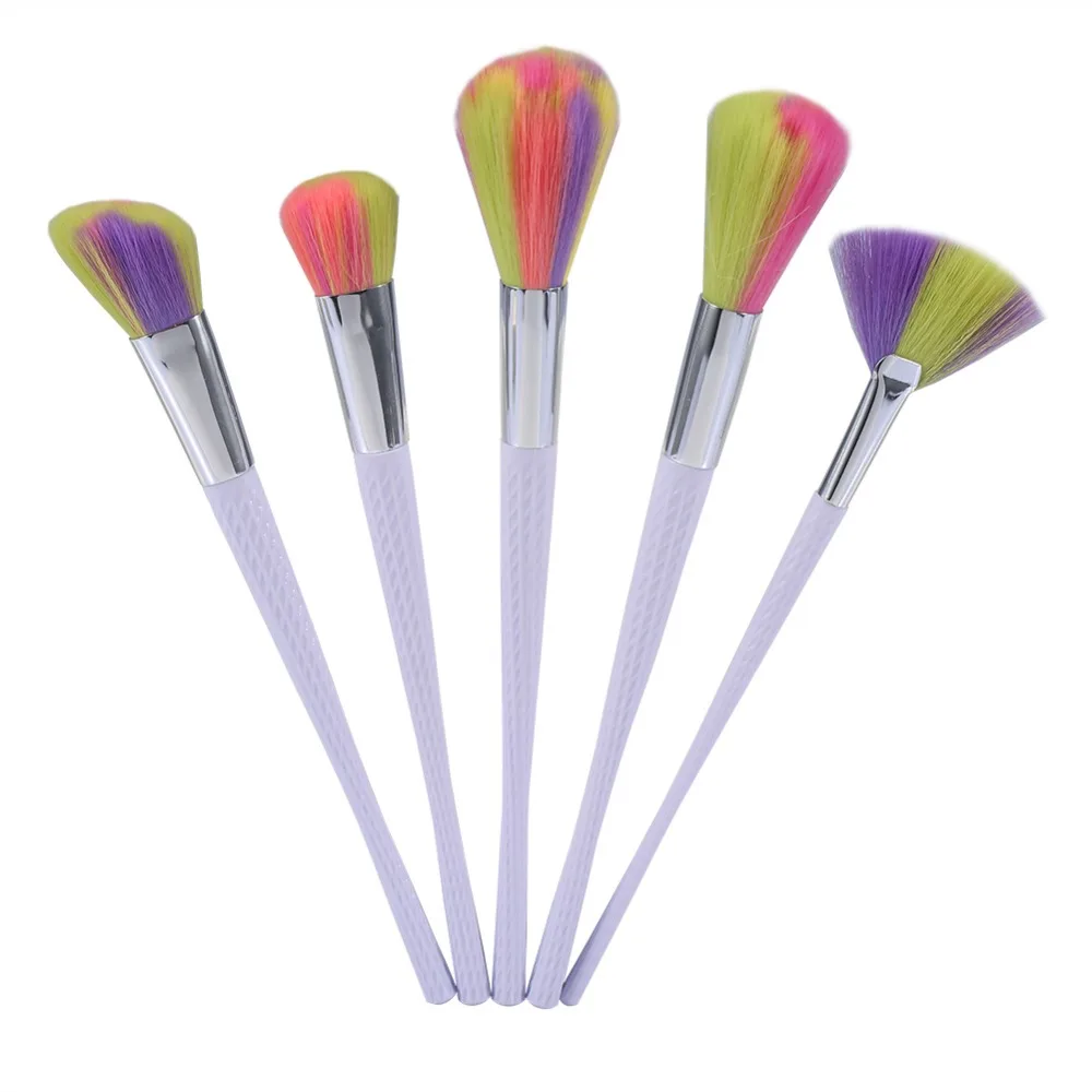 

5Pcs/set Professional Makeup Brush Fan Shape Slim Cosmetic Eye Shadow Face Powder Brush Foundation Makeup Colorful Brush Hair