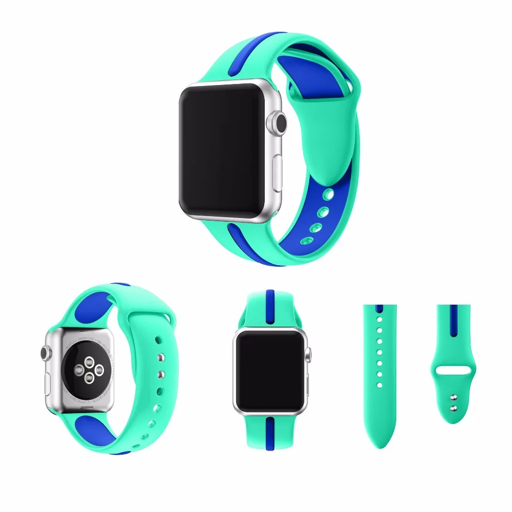 

New Fashion Sport Silicon Band for apple Watch Two Colors Strap 38mm for apple watch 42mm Band for iwatch replacement official