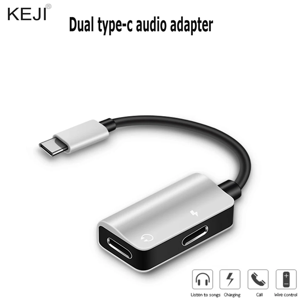 

USB Type C Type-C to 3.5mm Aux 2 in 1 USB-C Headphone Jack Audio Adapter or Dual Type-C for Samsung Huawei P20 Macbook Oneplus