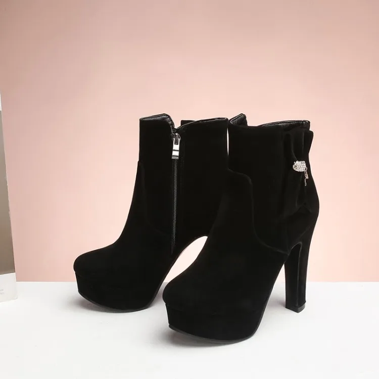 

Big Size 9 10 11-13 boots women shoes ankle boots for women ladies boots Side zipper bowknot rhinestone decoration