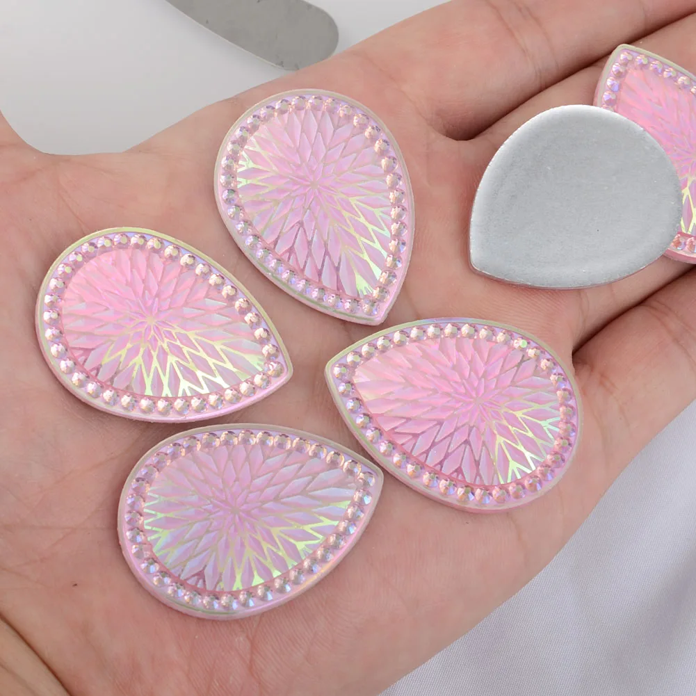 

BOLIAO DIY 4Pcs 30*40mm ( 1.18in*1.57in ) Phoenix-tail Shape Pink Rhinestone Flat back Glue on Home Holiday Decoration