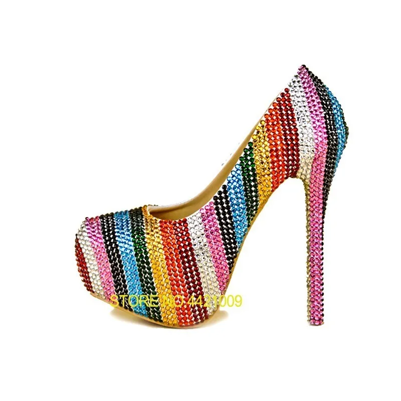 

High Heels Pumps 11cm National Retro Style Colorful Crystal Shoes Performance Dinner Dress Wedding Photos Shoes 43 Size For Club