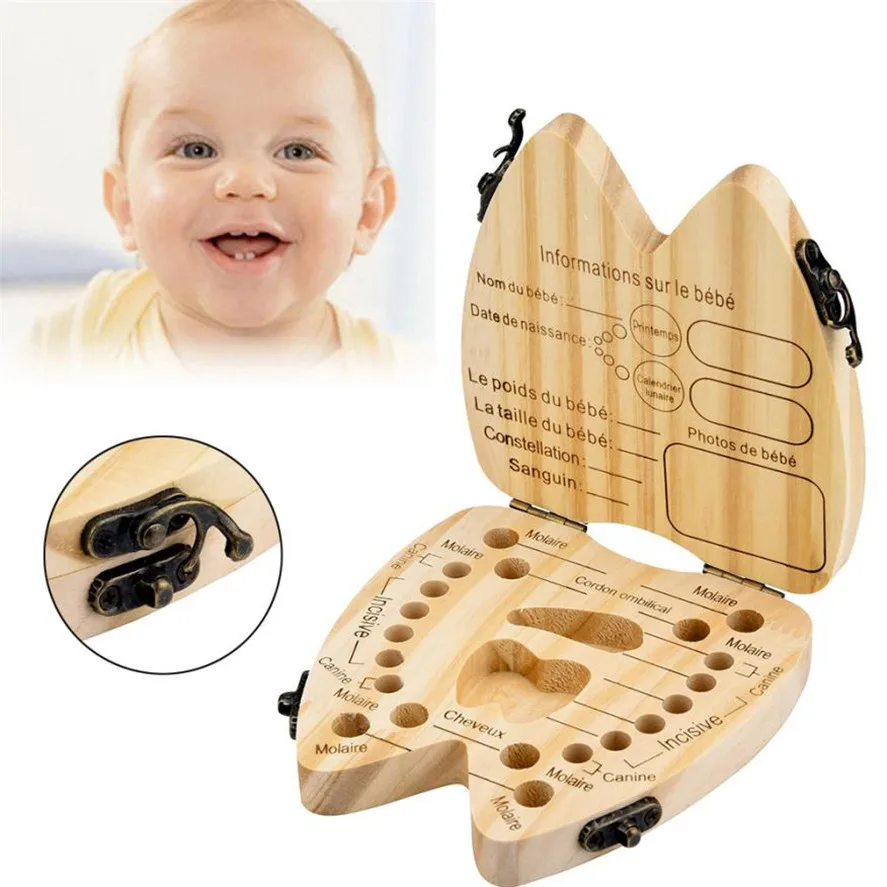 2018 New 1PC French Kids Tooth Box Organizer Baby Save Milk Teeth Wood