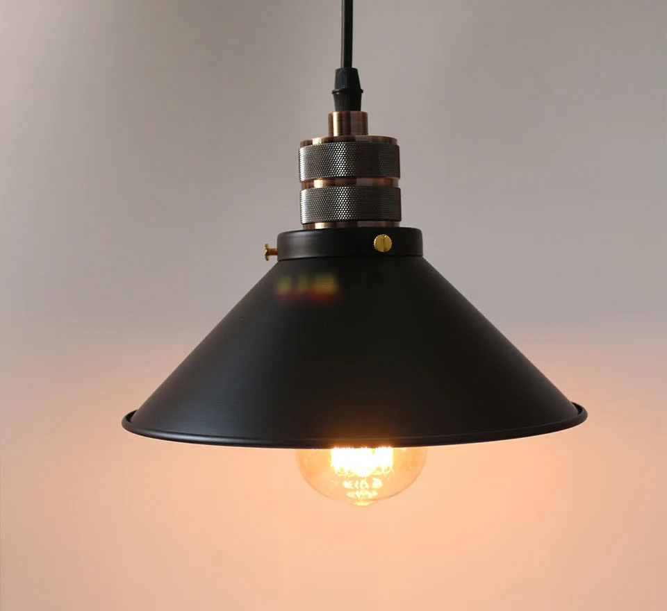 Винтажная Подвесная лампа с железной пластиной E27, черный зонт диаметром 22 см, светодиодный светильник Эдисона для столовой, спальни, ретро, американский железный подвесной светильник