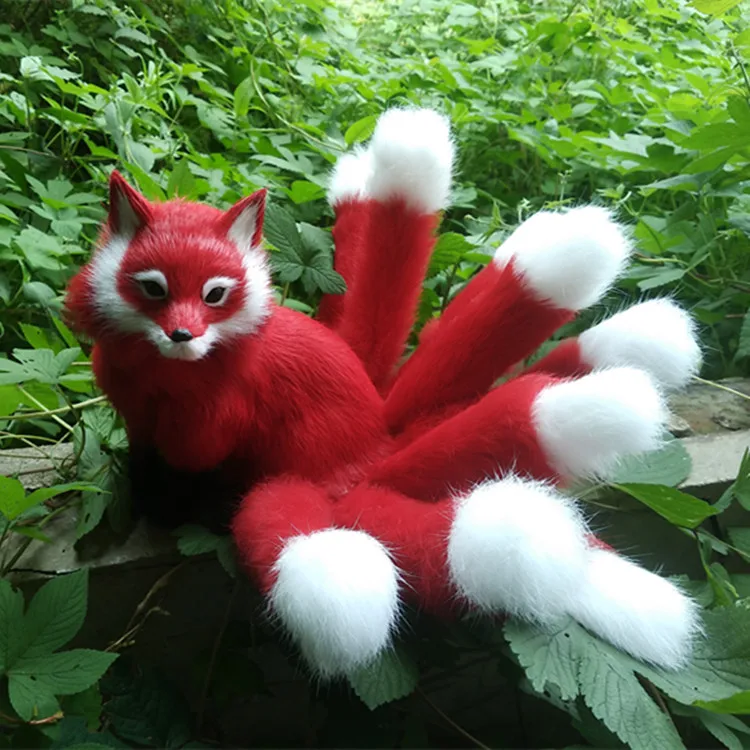 

new Simulation red fox toy polyethylene&furs nine-tails sitting red fox model gift about 35x18cm y0325