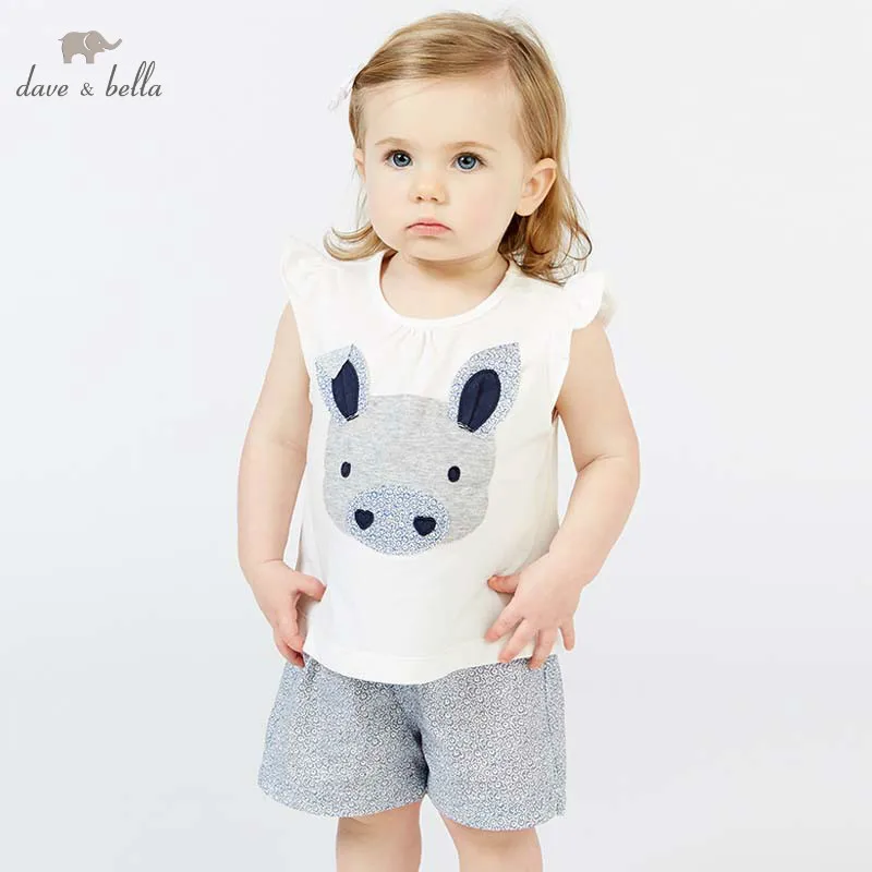 

dave bella summer baby cute cartoon clothing sets children infant toddler suit kids high quality clothes girls outfits DB7232