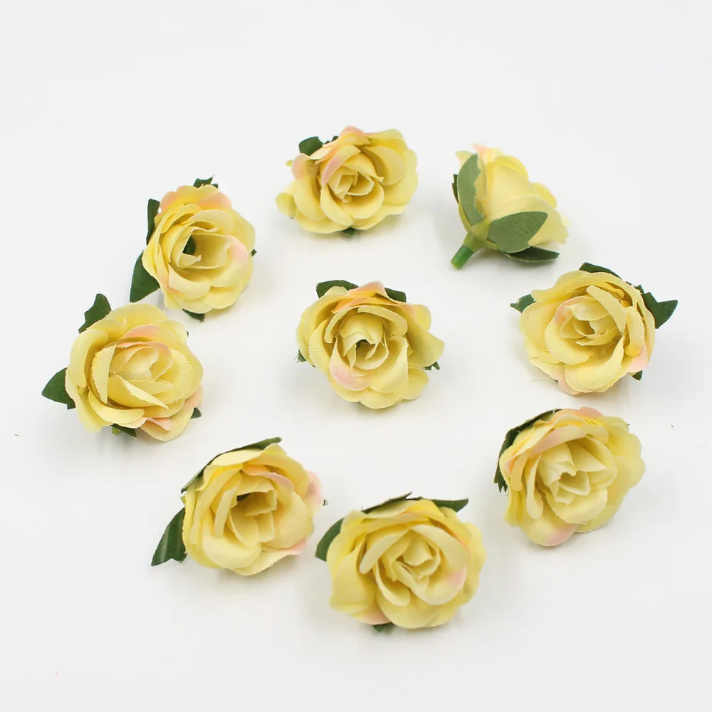 20 шт./лот, 3,5 см, мини шелковые искусственные цветы с розами, свадебные украшения для дома, гирлянды "сделай сам", скрапбук, цветы для рукоделия - Цвет: Цвет: желтый