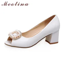 Meotina mode frauen schuhe pumpen herbst peep toe brautjungfern chunky medium heels weibliche sicken weiße schuhe große größe 41 42