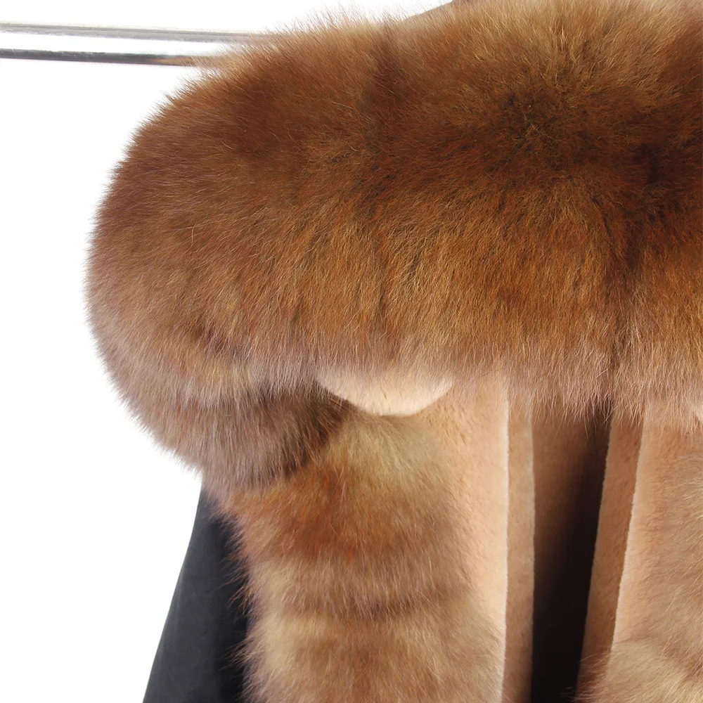 MaoMaoKong Winter Jacket Parkas Natural Real Fox Fur Collar Faux Fur Lining Women Fur Coat