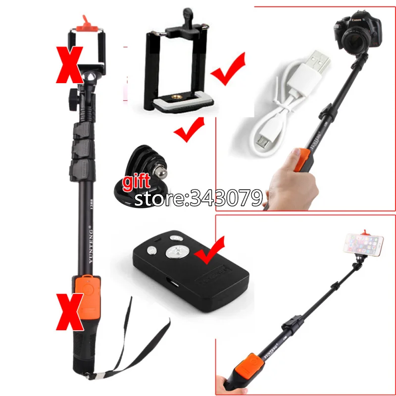Original Quality 1288 Monopod + Phone Holder Clip + Bluetooth Remote Shutter 3 in 1 Kit For