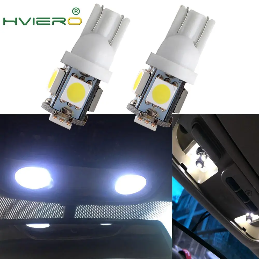 

New 2X White Red Blue Pink Yellow Green T10 Wedge 5SMD 5 SMD 5050 LED Light bulbs W5W 2825 158 192 168 194 Bulb Car Lamp DC 12V