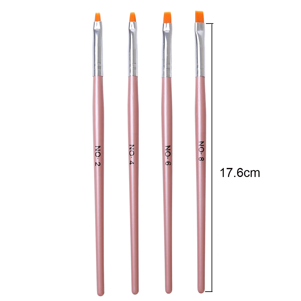 4 шт./компл. лак для ногтей кисточки для маникюра УФ-гель для ногтей для рисования линий ручка с розовой ручкой нейлон волос кисти для дизайна ногтей TRH023
