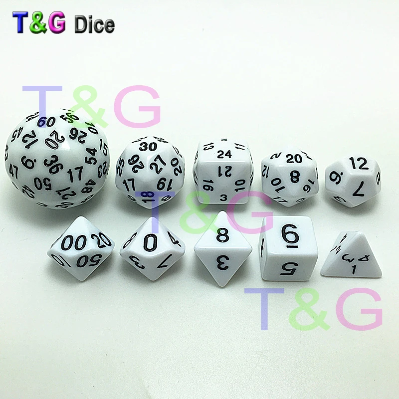 Оптовая продажа 10 шт./пакет T & G Высокое качество d4, d6, d8, 2xd10, d12, d20, d24, d30, d60 Набор кубиков rpg Подземелья и Драконы d & d настольную игру, dados