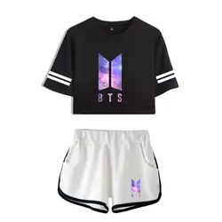 BTS летние комплекты из двух предметов Для женщин принт Повседневное Стиль BTS футболка и Шорты комплекты сексуальный костюм для для женщин;