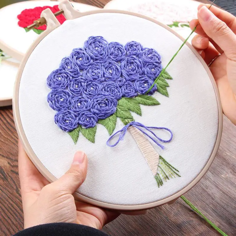 

Knitting Handmade Embroidery Full Range of Embroidery with Tools Kit DIY Flower Bouquet Handkerchief for Valentines Day Gift