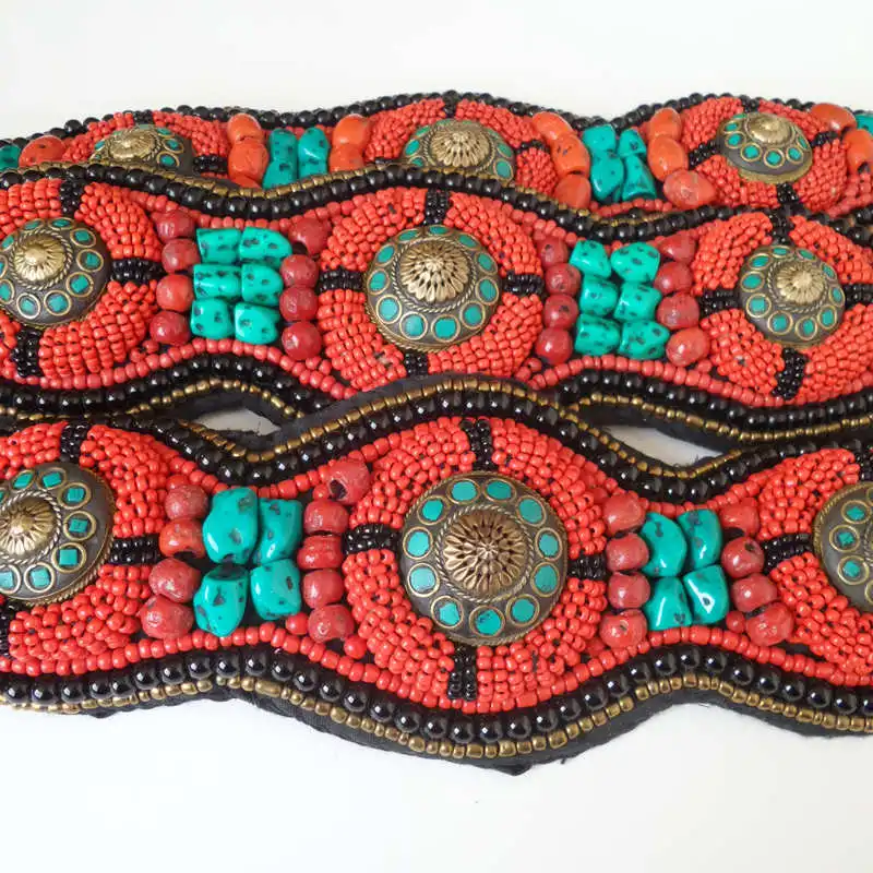 Billige HDC0629 Tibetischen Hand Genäht Tribal Gürtel Bunte Stein Korallen Mode Große Perlen Bund Tuch Decor Gürtel
