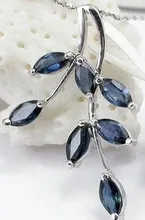 natural dark blue sapphire gem pendant S925 silver Natural gemstone Pendant Necklace trendy Elegant leaves women party jewelry