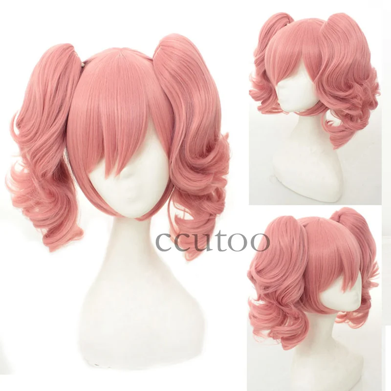 35cm rosa curto encaracolado sintético cosplay peruca