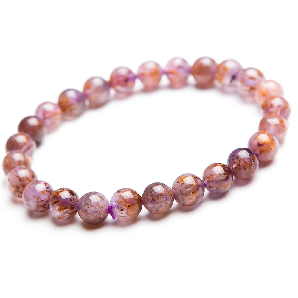 

100% Natural Cacoxenite Purple Rutilated Quartz Round Beads Bracelet 7mm Women Men Stretch Crystal Bracelet AAAA