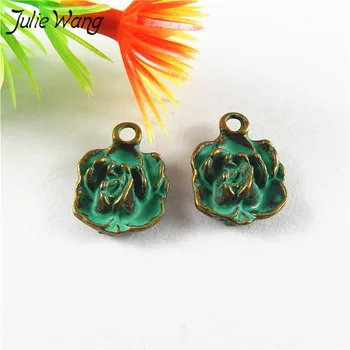 

Julie Wang 20PCS Alloy Antique Bronze Green Vintage Mini Flower Charm Pendant Bracelet Findings Jewelry Making Metal Accessory