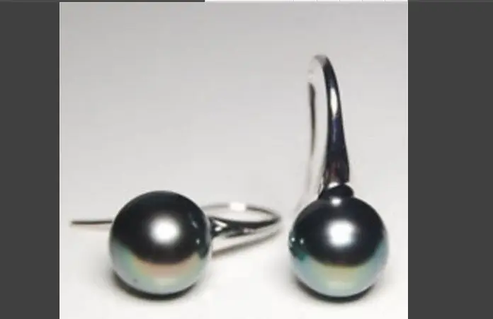 

charming pair of 10-11mm round Tahitian black pearl dangle pearl earring 925s