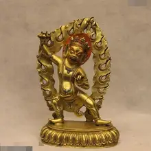 S02531 1" Тибет Буддизм храм Фиолетовый Бронзовый 24 К Золото Махакалы Статуя Будды