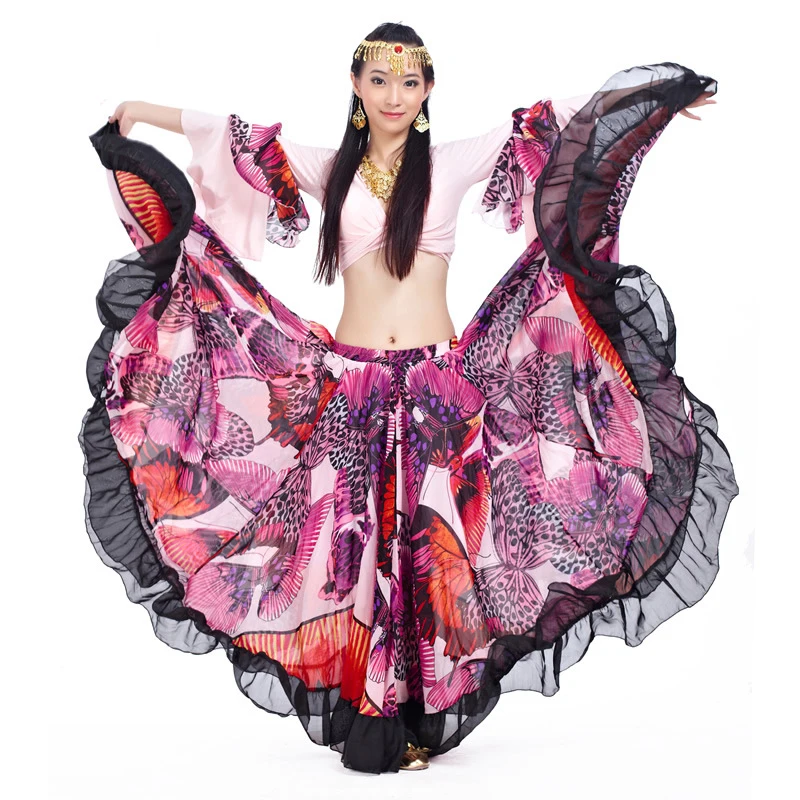 Chiffon Ruffle Slit Skirts Full Circle Tribal Belly Dance Club Gypsy Flamenco