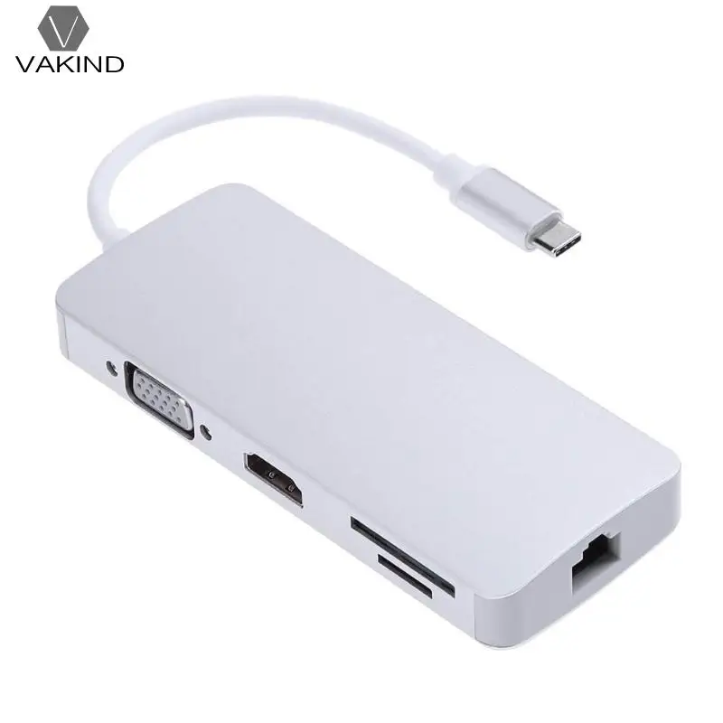 

VAKIND 8 in 1 Type-C HUB USB-C to USB3.0/HDMI/VGA Multifunction Card Reader for RJ45/PD Adapter for MacBook