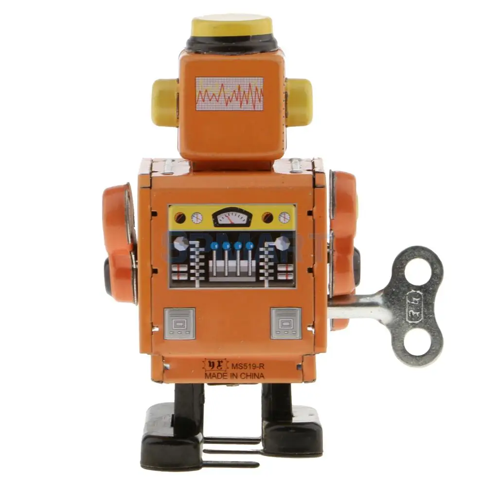 2 Pieces Vintage Wind Up Clockwork Mechanical Walking Tin Robot Kids Toy Gift Collectibles