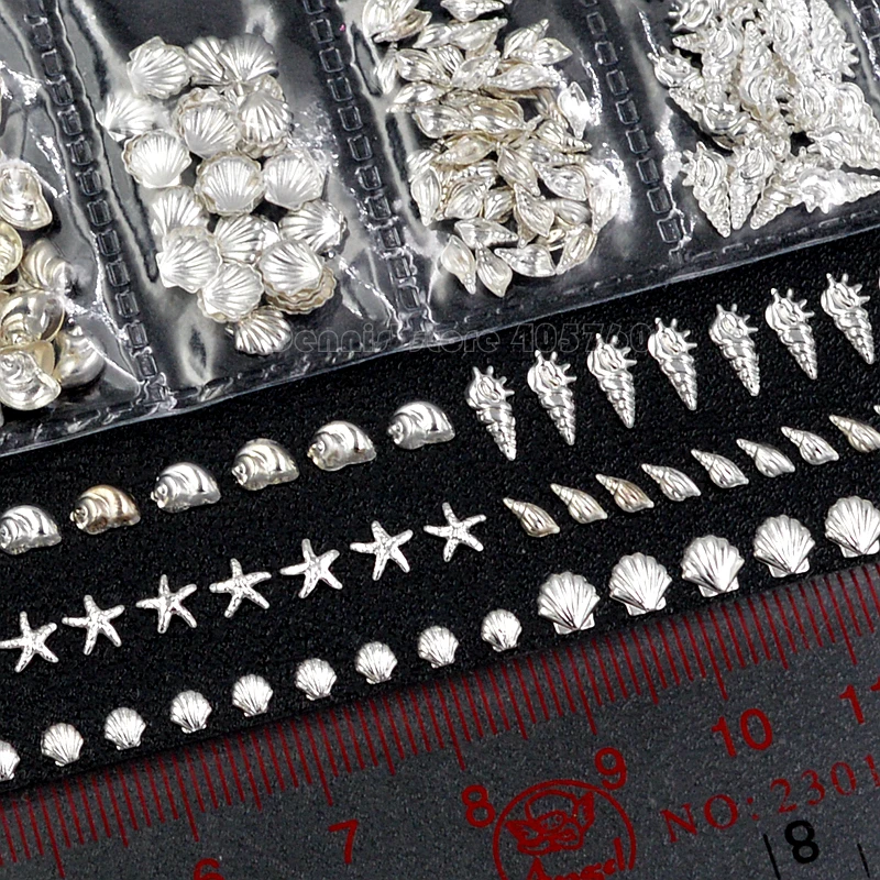 1 حزمة مزيج الأشكال 3D الفضة جميلة البحر نجم البحر قذيفة محارة الحلزون مصدات معدنية مسمار الفن الأحجار الكريمة زينة DIY صالون 25 #