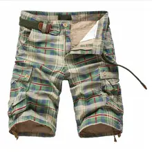Мужские клетчатые шорты Карго с несколькими карманами Новая летняя мужская одежда повседневные рабочие шорты размер 38 без пояса