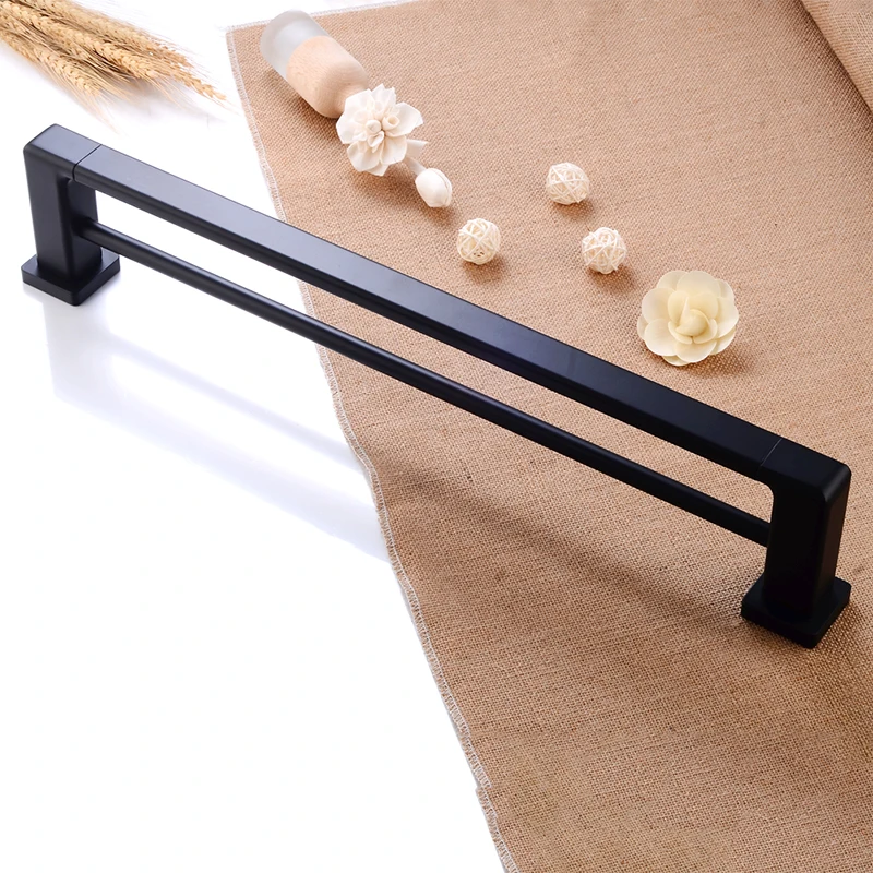 Towel Bar Holder Aluminum Double Bathroom Towel Rack Hanging Holder Black Wall Mounted Towel Holder Restroom Clothes Robe Rack