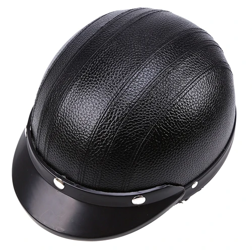 POSSBAY кожаный мотоциклетный крейсер с открытым лицом Половина шлем Мотокросс скутера шлемы для Honda Kawasaki Suzuki Harley кафе гонщик - Цвет: Black