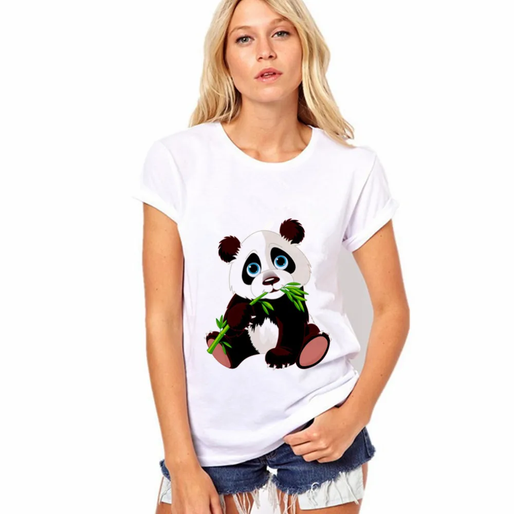 

2019 Fashion Solid Colour Panda Pattern Printing Women T-shirt Cute And Simple Style Short Sleeve Top Comfortable Summer T Shirt