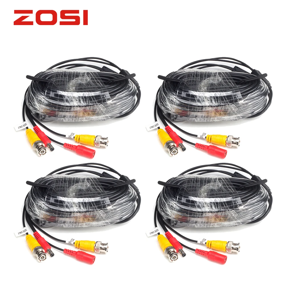 ZOSI 4 Packed 18.3m CCTV Power Video BNC + DC plug cable for CCTV