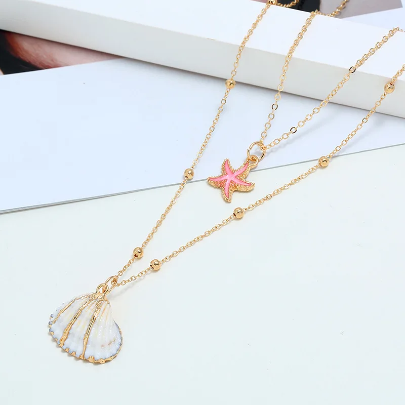 

DoreenBeads 2019 New Natural Shell Conch Starfish Pendant Necklace Multi-layer Long Chain Summer Beach Women's Jewelry 1 Piece