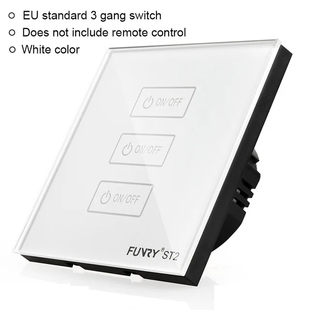 Настенный светильник FUNRY, стандарт ЕС, сенсорный выключатель, 3 комплекта, 1 способ, кристаллическая стеклянная пластина, сенсорный экран, выключатель 433mzh, умный переключатель, переменный ток, 170-240 В - Цвет: Белый